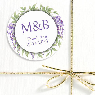 Simple Monogram Elegant Purple Floral Wedding Classic Round Sticker