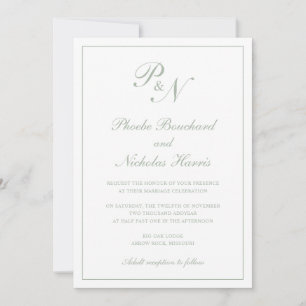 Simple Monogram Elegant Sage All In One Wedding Invitation