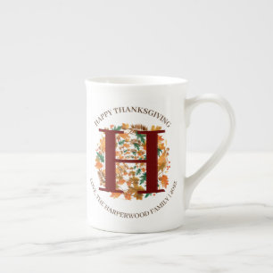 Simple Monogram Fall Harvest Happy Thanksgiving Bone China Mug