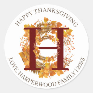 Simple Monogram Fall Harvest Happy Thanksgiving Classic Round Sticker