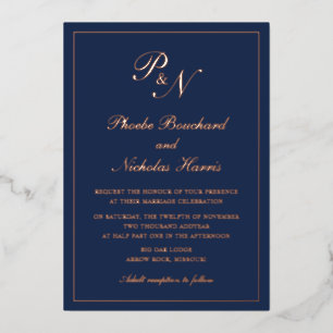 Simple Monogram Formal Navy Blue Wedding Rose Gold