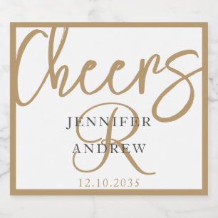 Simple Monogram Gold Calligraphy Script  Sparkling Wine Label