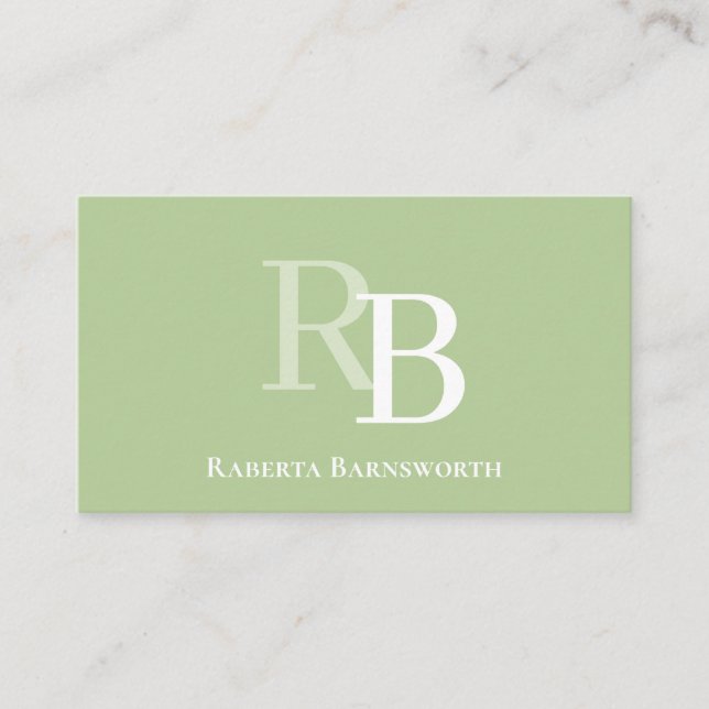 Simple Monogram Green QR Code | Connect with Me Business Card (Front)