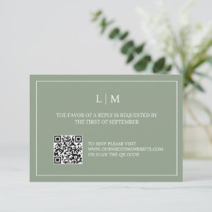 Simple Monogram Green QR Code Wedding RSVP Card