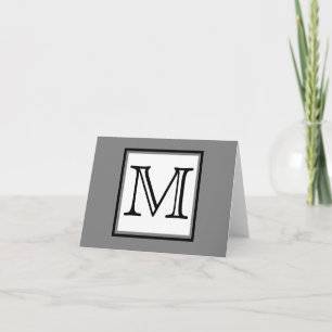 Simple Monogram Grey Black White Blank Inside Note Card