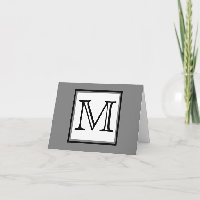 Simple Monogram Grey Black White Blank Inside Note Card (Front)