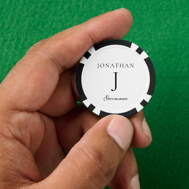 simple monogram groomsman elegant script  poker chips (Hand)