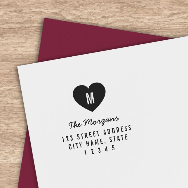 Simple Monogram Heart Family Home Address Self-inking Stamp (Creator Uploaded)