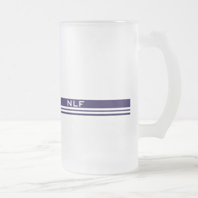 Simple Monogram in Blue and White Frosted Glass Beer Mug (Right)