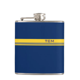 Simple Monogram in Dark Blue and Yellow Hip Flask