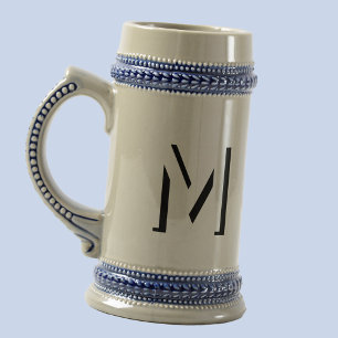 Simple Monogram Initial Drop Shadow Personalised Beer Stein