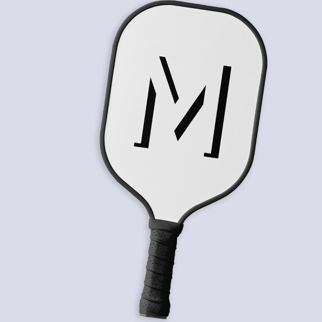 Simple Monogram Initial Drop Shadow Personalised Pickleball Paddle (Modern monogram initial black and white drop shadow personalized pickleball paddle)