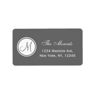 Simple Monogram Initial Grey Address Label