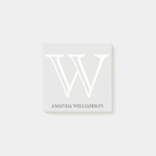 Simple Monogram Initial Name White Gray 3x3 Post-it Notes