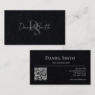 Simple Monogram Initial QRcode Premium Black Paper Business Card
