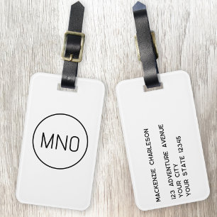 Simple Monogram Initials Minimalist Luggage Tag