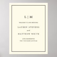 Simple Monogram Ivory Elegant Welcome Wedding