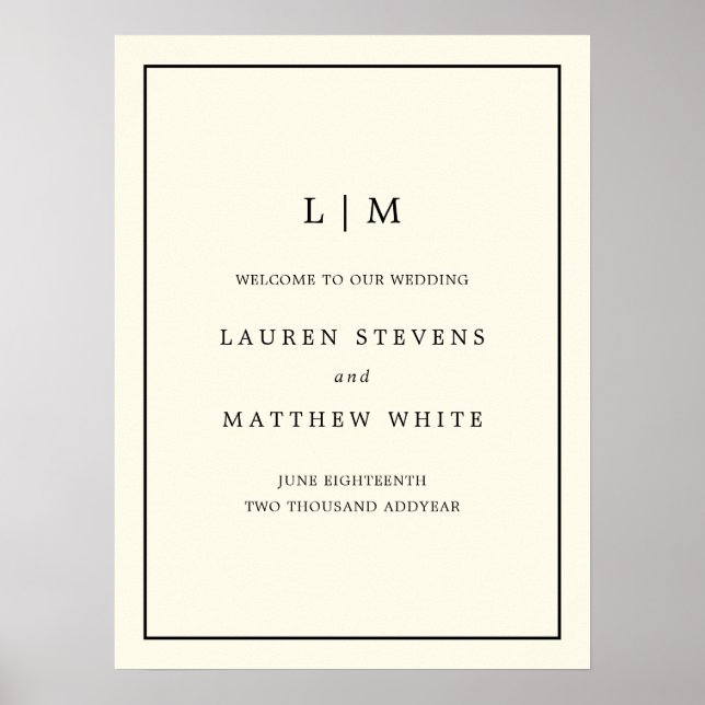 Simple Monogram Ivory Elegant Welcome Wedding Poster (Front)