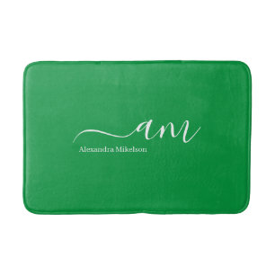 Simple Monogram kelly green Minimalist Stylish Bath Mat
