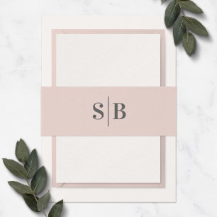 Simple Monogram Light Blush Pink Wedding Invitation Belly Band