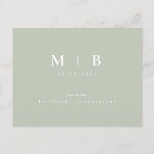 Simple Monogram Light Sage Save the Date QR  Postcard