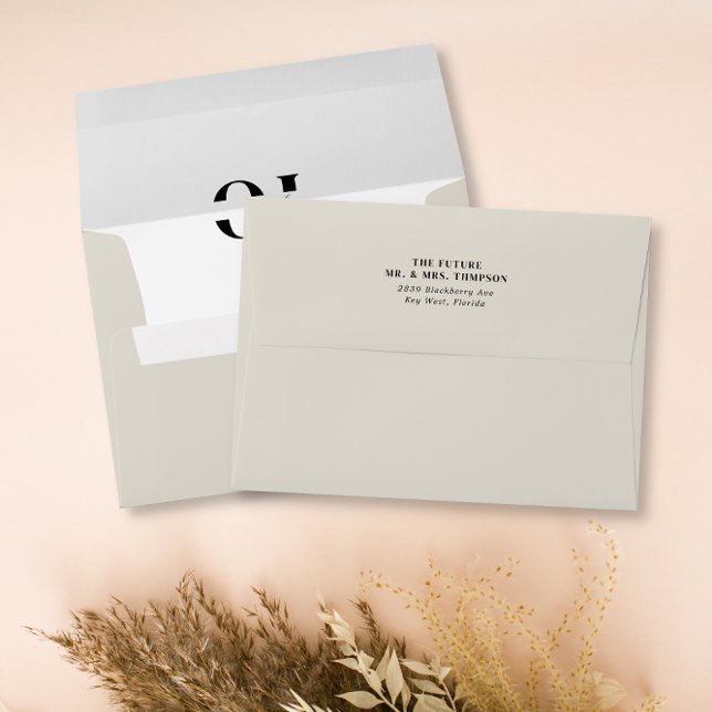 Simple Monogram Light Taupe Beige Pre-Addressed Envelope (Creator Uploaded)
