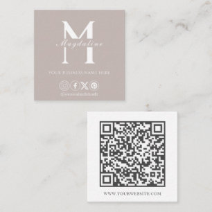 Simple Monogram Logo QR Code Warm Taupe Square Business Card