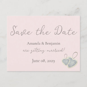 Simple Monogram Minimalist Misty Pink Wedding Postcard