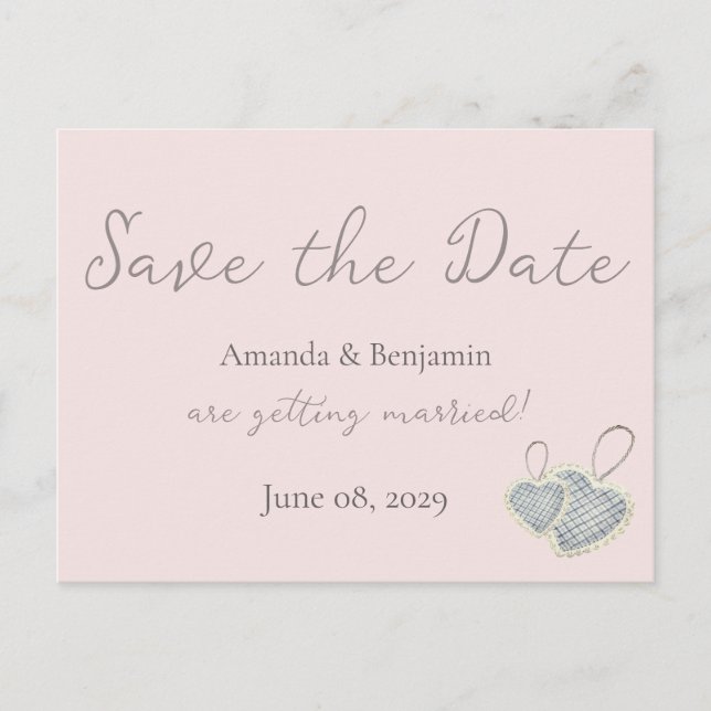 Simple Monogram Minimalist Misty Pink Wedding Postcard (Front)