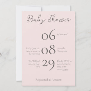 Simple Monogram Minimalist Misty Rose Baby Shower Invitation