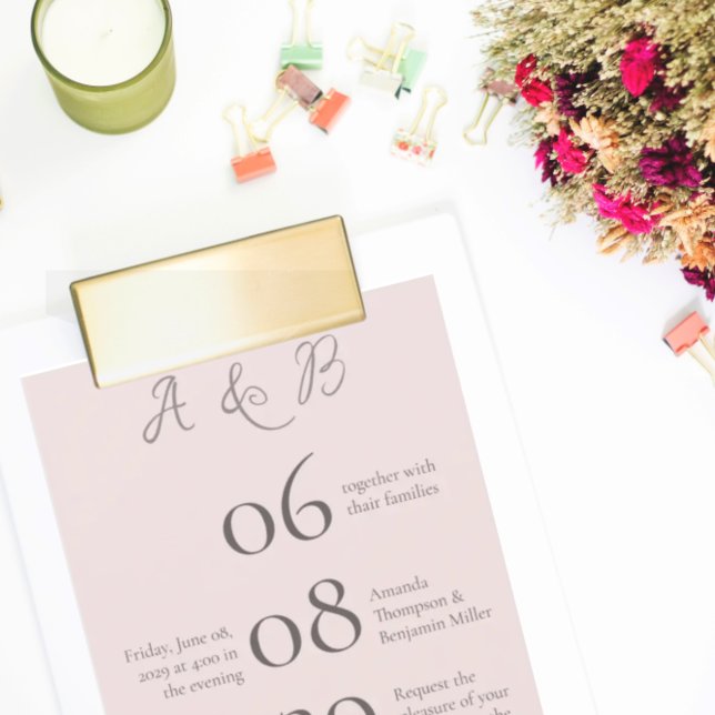 Simple Monogram Minimalist Misty Rose Wedding Invitation (Creator Uploaded)