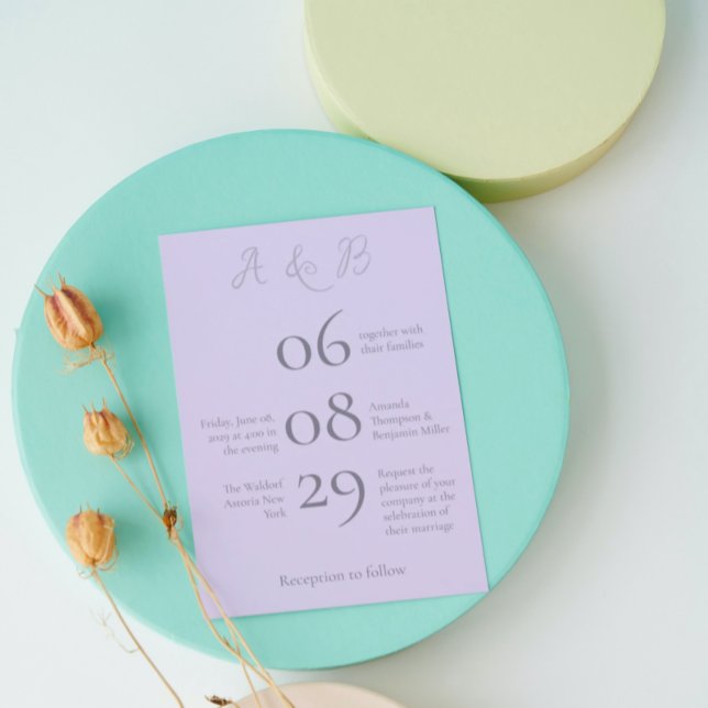 Simple Monogram Minimalist Pale Lavender Wedding Invitation (Creator Uploaded)