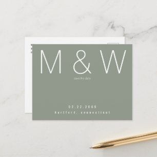 Simple Monogram Minimalist Sage Save the Date  Announcement Postcard