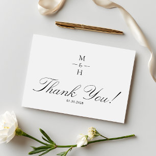 Simple Monogram Minimalist Script Wedding  Thank You Card