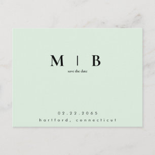 Simple Monogram Mint QR Code Save the Date  Postcard