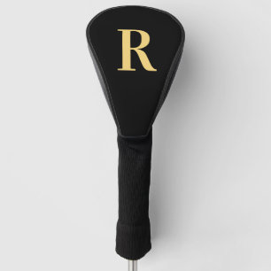 Simple Monogram Modern Black Gold Golf Head Cover