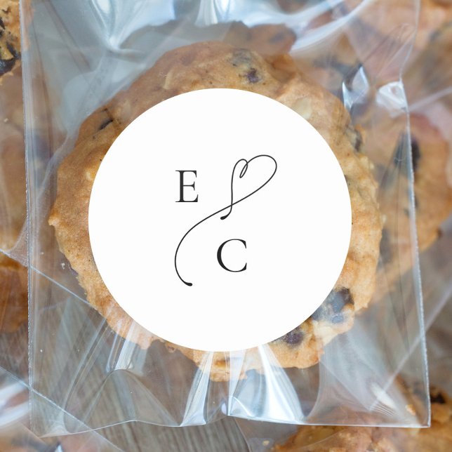 Simple Monogram Modern Couples Initials Logo Black Classic Round Sticker (Creator Uploaded)