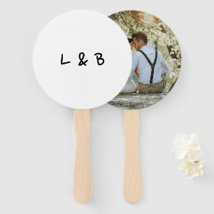 Simple Monogram Modern Photo Wedding Hand Fan