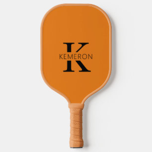 Simple Monogram Name Black and orange Pickleball Paddle