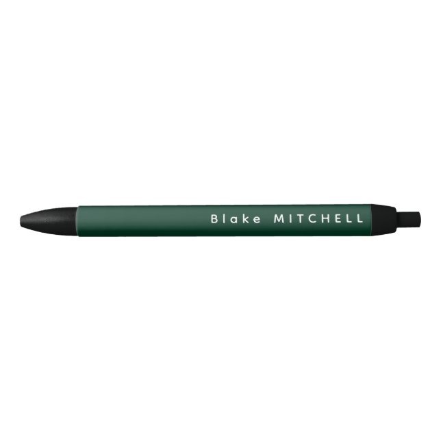 Simple Monogram Name Dark Green Unique Black Ink Pen (Front)