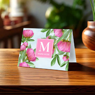 Simple Monogram Name Floral Custom Note Card