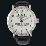 Simple monogram name initial for wedding gift watch<br><div class="desc">We offer you a classic style watch with an Antiquity vibe with an Old Fashioned Ornamental Emblem with Elegant Template and simple monograms with names and initials for a newly married couple gift or wedding gifts. This watch features art nouveau style crown design with Luxury Typography Vintage Flower Old Logo...</div>
