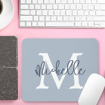 Simple Monogram Name Initial Script Dusty Blue Mouse Pad<br><div class="desc">Simple Monogram Name Initial Script Dusty Blue. Easy to personalise.</div>