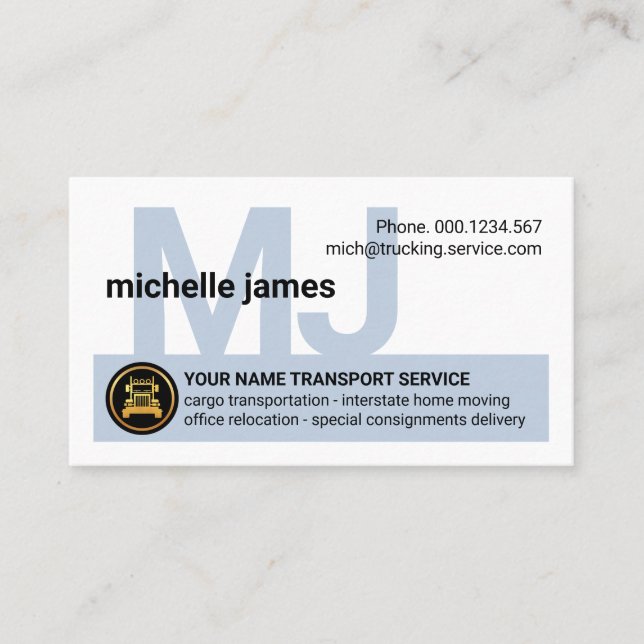 Simple Monogram Name Trucking Business Card (Front)