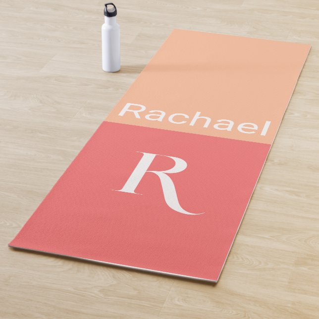 Simple Monogram Name Typography Peach Yoga Mat (In Situ)