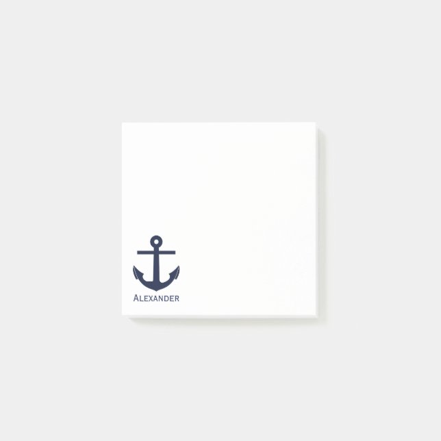 Simple Monogram Nautical Anchor Navy Blue White Post-it Notes (Front)