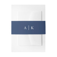 Simple monogram navy blue invitation belly band