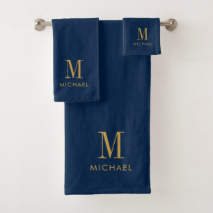 Simple Monogram Navy BluePersonalized Bath Towel Set
