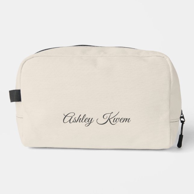 Simple monogram neutral ivory dopp kit (Front)
