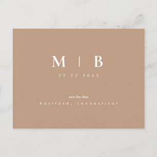 Simple Monogram Neutral Save the Date QR Code Postcard